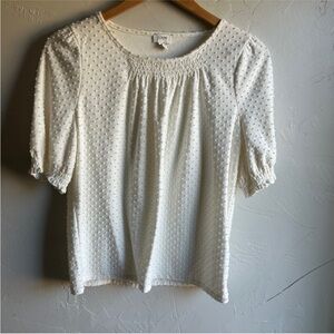 J Crew Ivory Gathered Puffed Short Sleeved Swiss Dot‎ Shirt Cottagecore Sz S